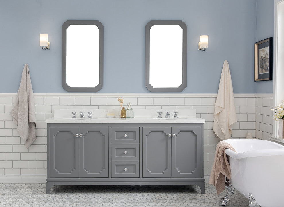 72" Wide Cashmere Gray Double Sink Quartz Carrara Bathroom Vanity