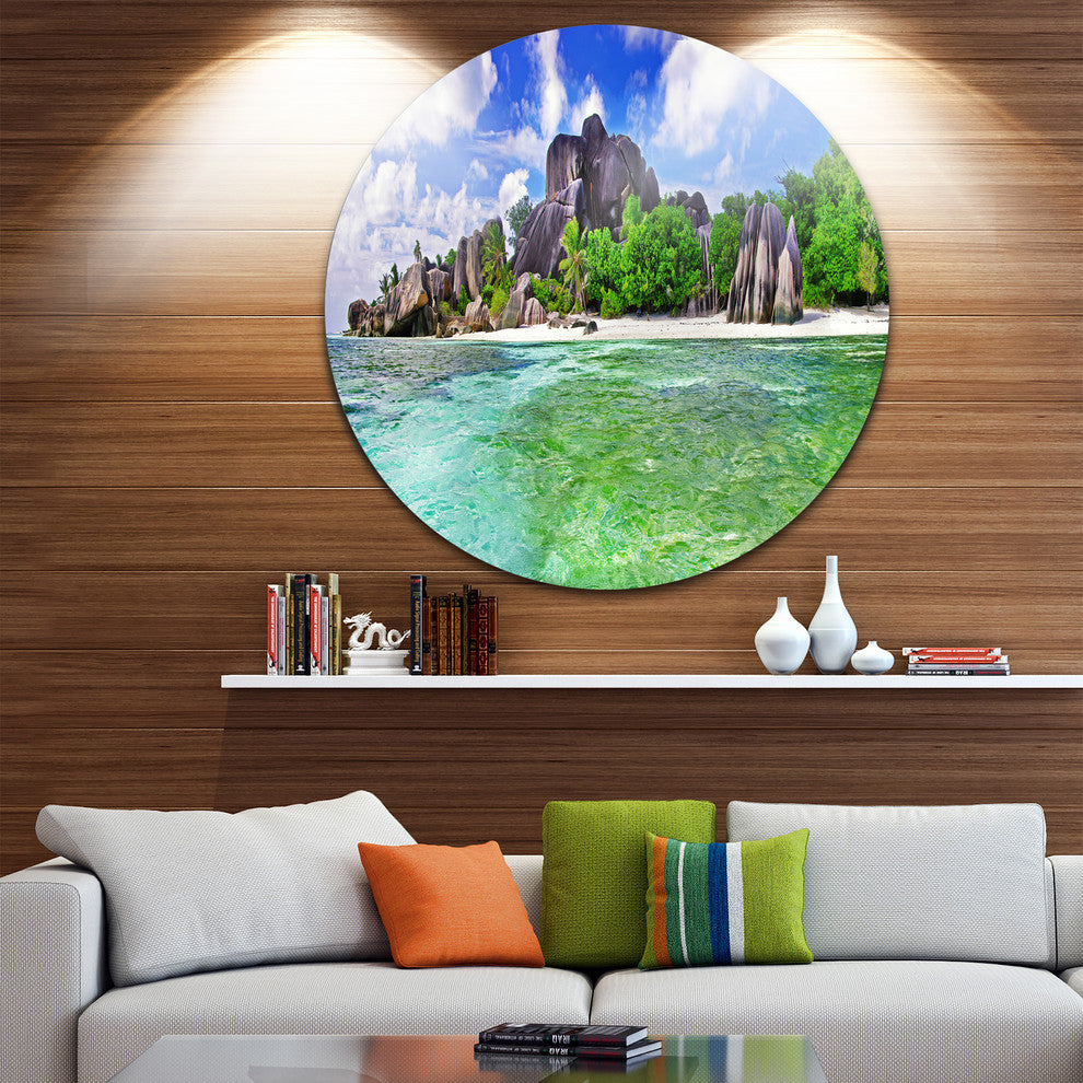 Amazing La Diguse Island Seychelles, Landscape Round Metal Artwork, 36"