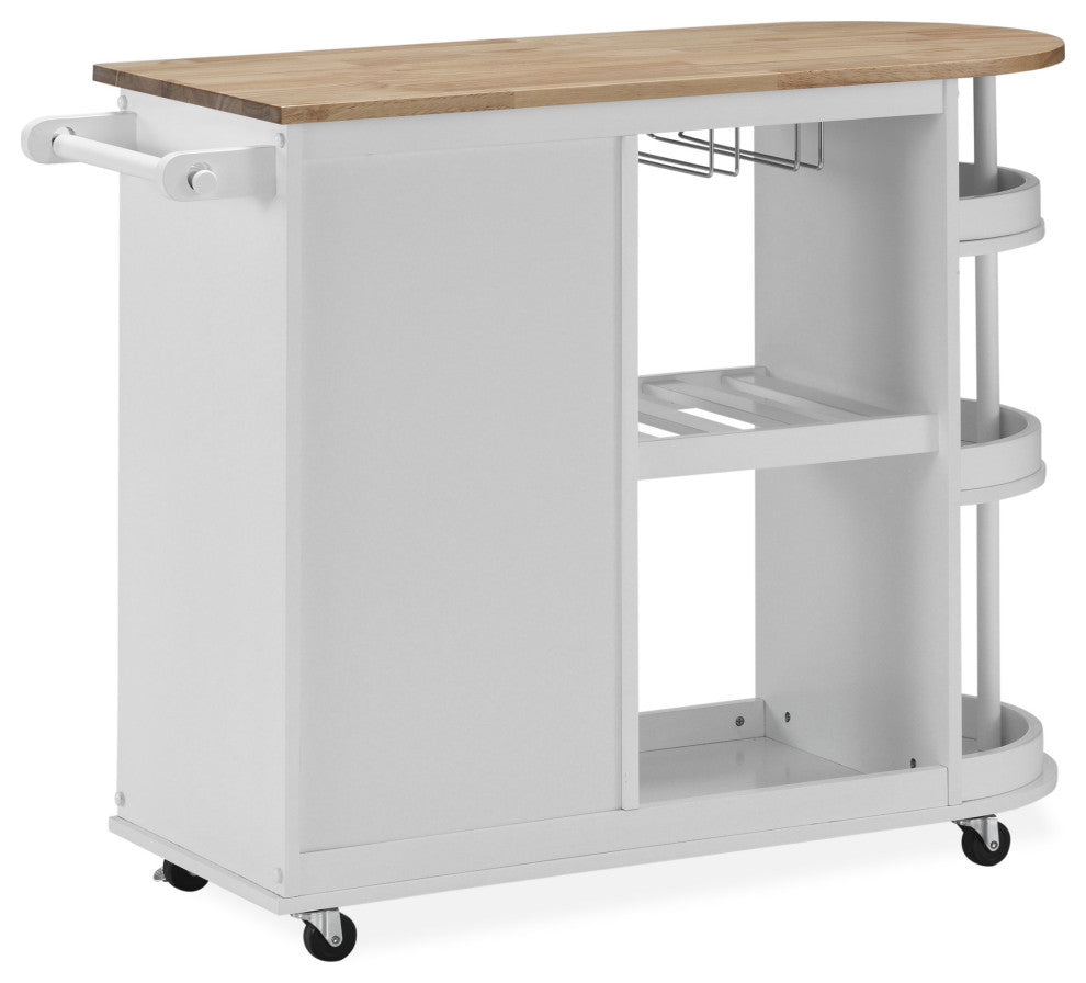 Chloe Kitchen Cart With Wheels, White and Natural