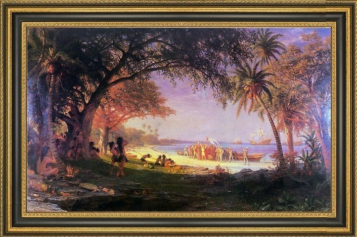 Albert Bierstadt the Landing of Columbus Framed Premium Canvas Print, 18"x27"