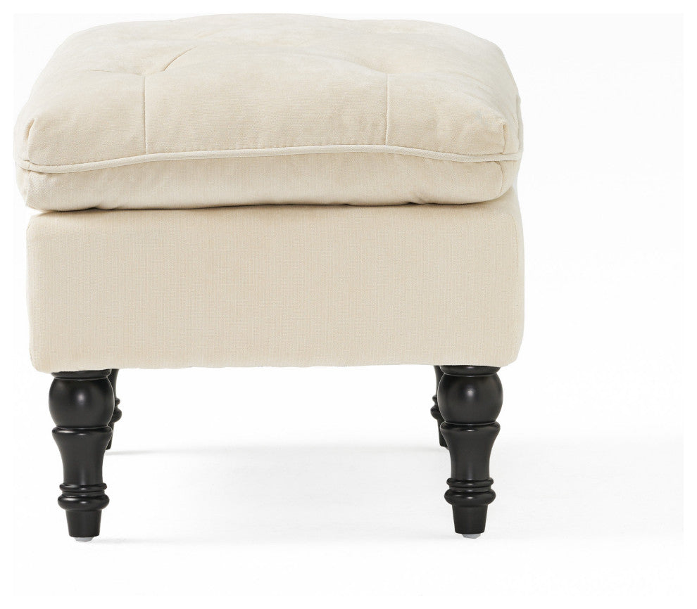 GDF Studio Cordoba Contemporary Button Tufted Fabric Ottoman, Ivory White