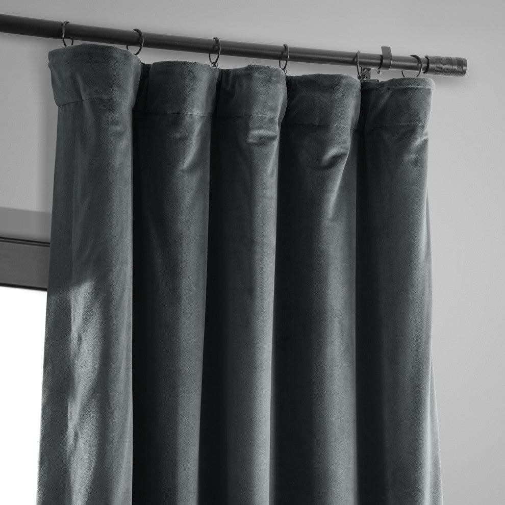 Signature Natural Gray Blackout Velvet Curtain Single Panel, 50"x108"