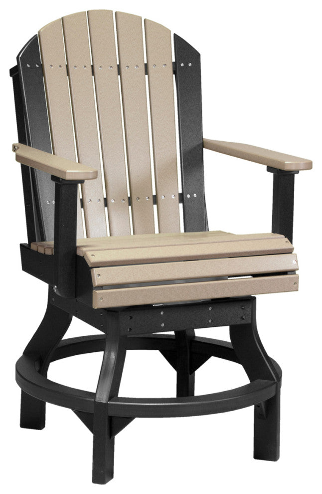 Set of 4 Poly Adirondack Swivel Chairs, Weatherwood & Black, Counter Height