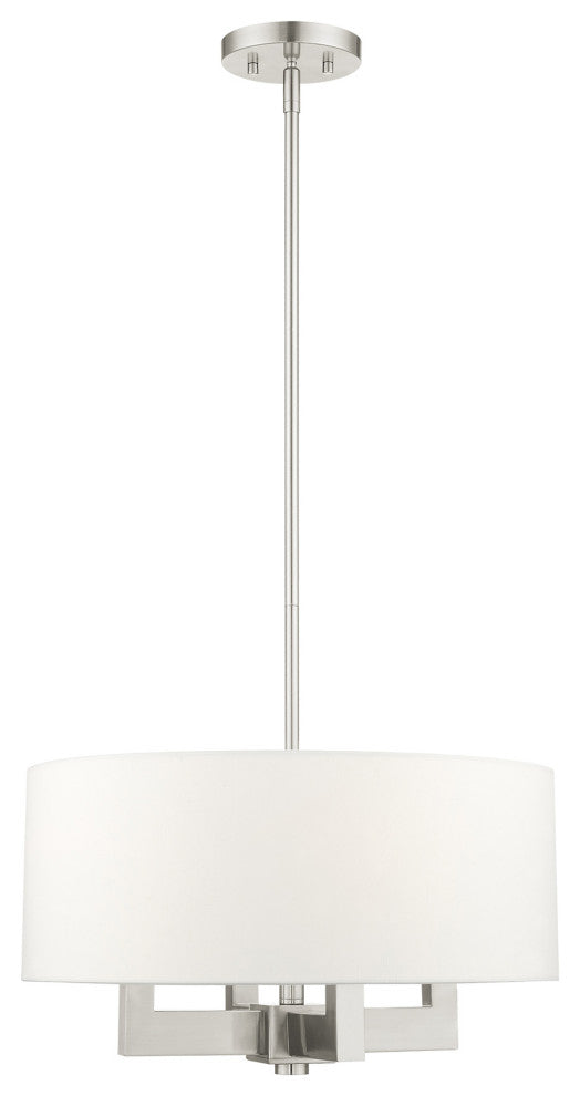 Livex Cresthaven 4 Light Brushed Nickel Chandelier, Off-white Fabric Shade