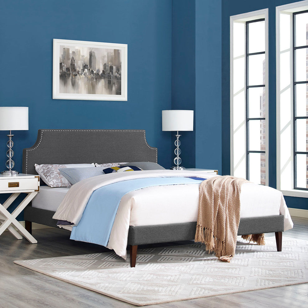 Modway Laura Queen Fabric Platform Bed With Squared Tapered Legs, Gray