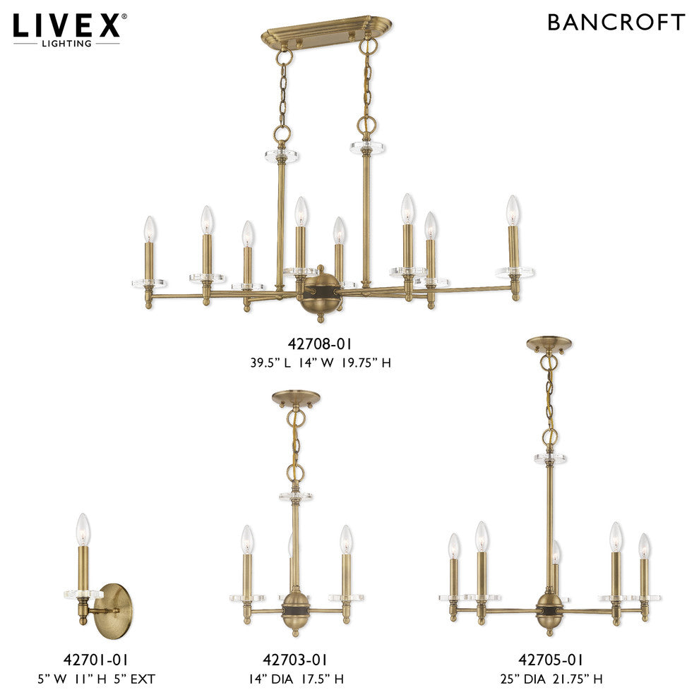 Livex Lighting Antique Brass 8-Light Linear Chandelier
