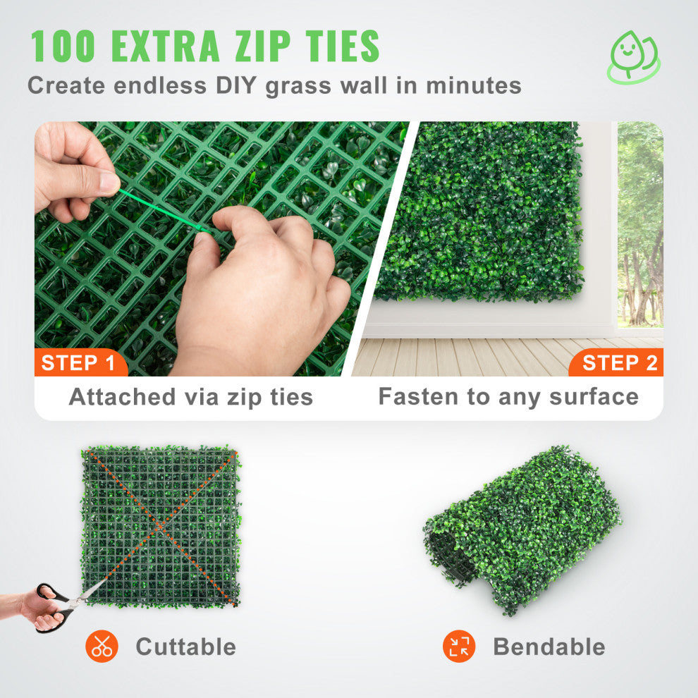 24x Artificial Boxwood Panel Fake Hedge Plant Privacy Fence Screen, 24 Pack of 20x20inch