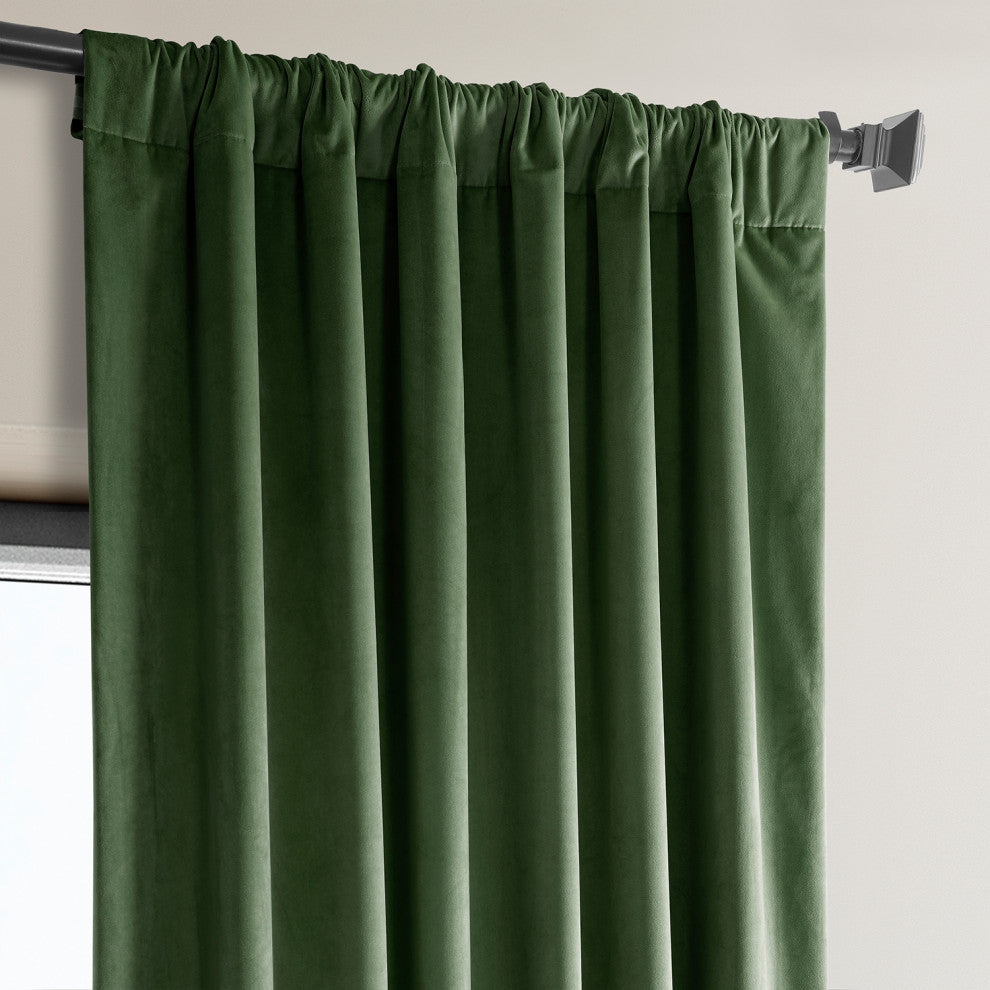 Heritage Plush Velvet Curtain Single Panel, Eden Green, 50"x108"