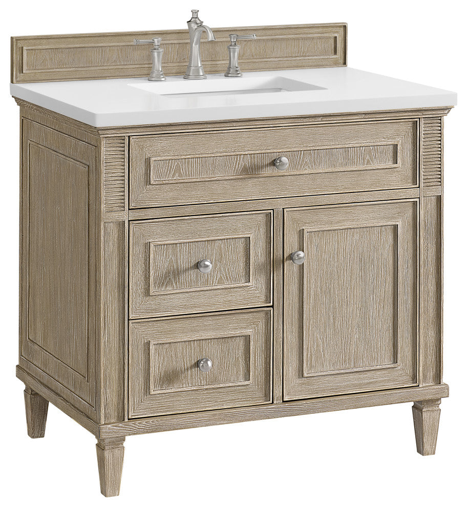 Lorelai 36" Single Vanity, Oak, 3 CM White Zeus Top