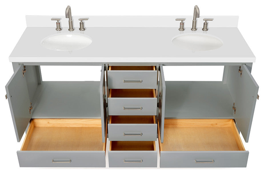 ARIEL Cambridge 73" Double Oval Sink Bathroom Vanity Grey with Quartz Top