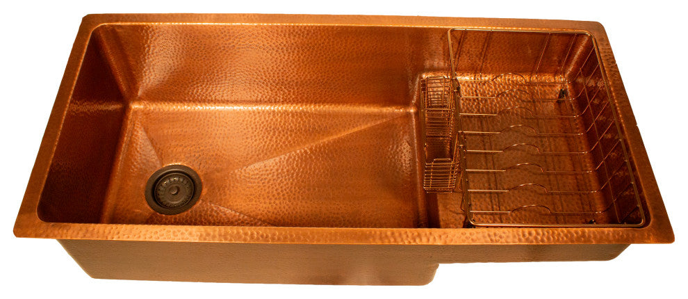 X Studio Dearborn Copper STEPPE Undermount Kitchen Sink, Hand Hammered Copper