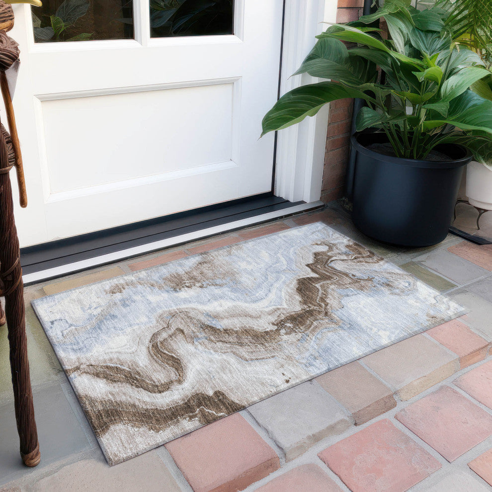 Machine Washable Indoor/Outdoor Chantille ACN1862 Taupe 1'8" x 2'6" Rug
