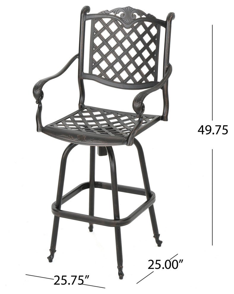 GDF Studio Arianna Outdoor Aluminum Bar Set With Patina Copper Finish, 5 Piece Set