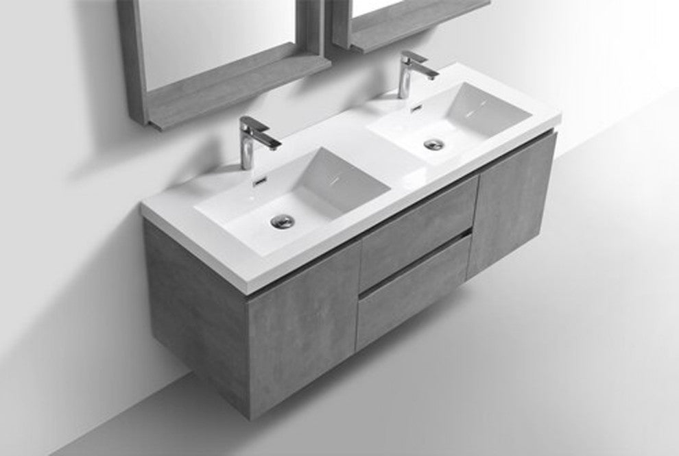 Alma-Pre 60" Cement Gray Double Sink Vanity With White Sink, Grey
