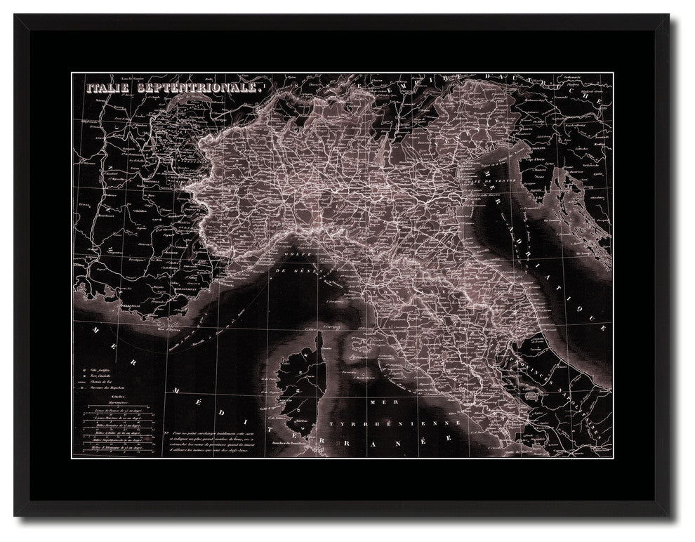 North Italy Vintage Vivid Sepia Map Canvas, 28"x37"