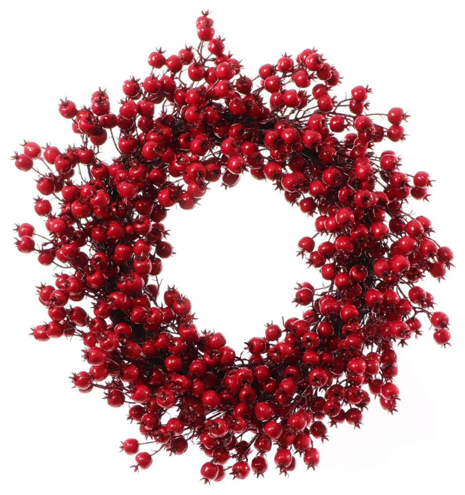 24" Red Berry Wreath 24" Hawthorn Twig Berries Holiday Decorative