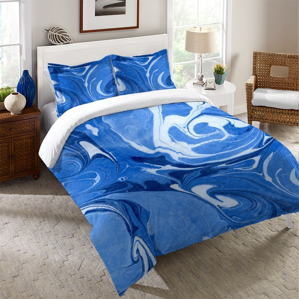 Laural Home Ocean Blue Marble King Duvet Cover