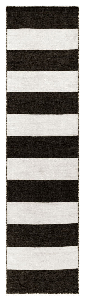 Sorrento Rugby Stripe Indoor/Outdoor Rug, Black, 2'x8' Runner