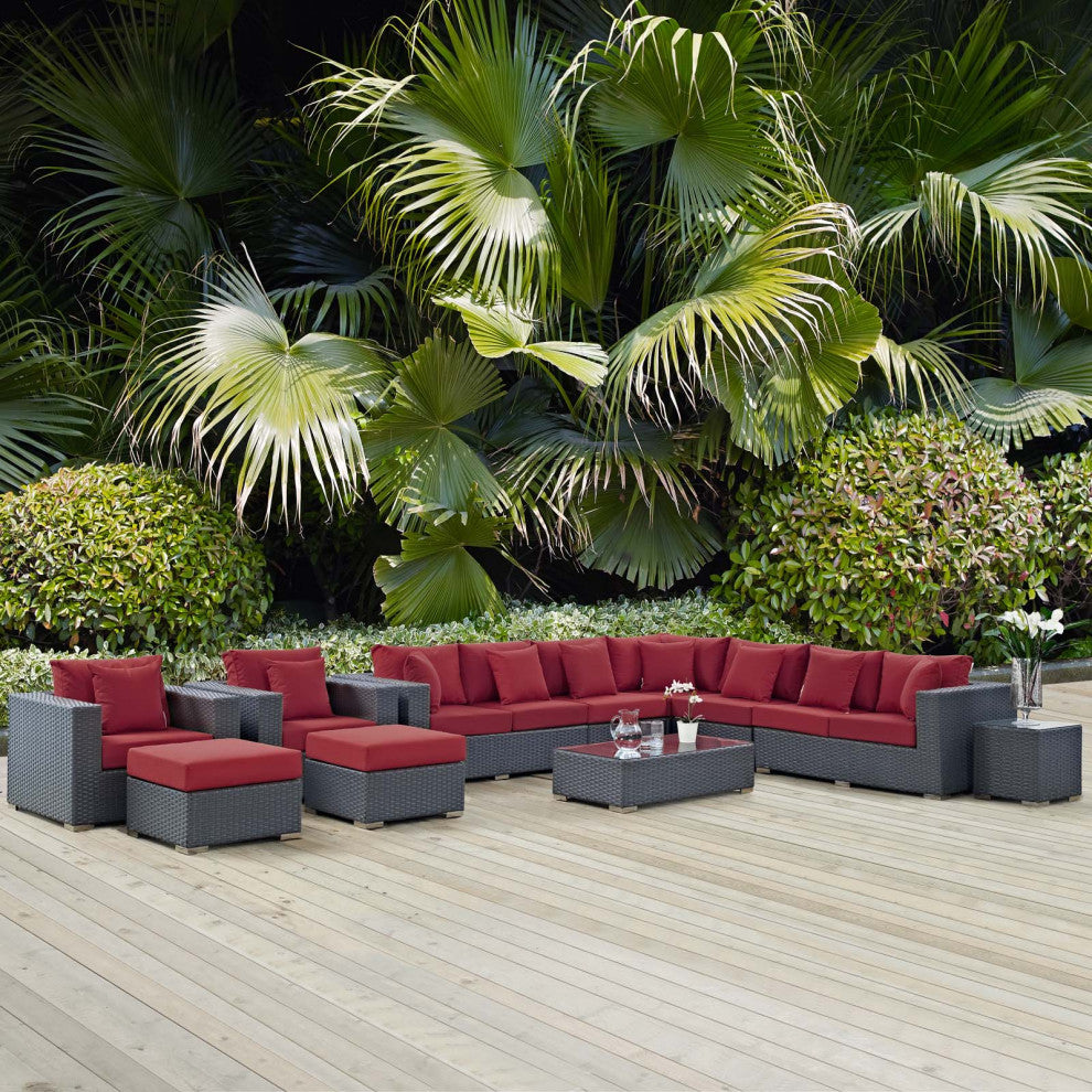 Canvas Red Sojourn 11 Piece Outdoor Patio Sunbrella Sectional Set