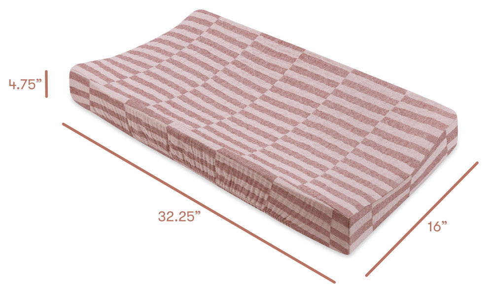Quilted Changing Pad Cover, GOTS Certified Organic Muslin Cotton, Maroon Stripe