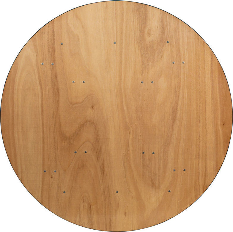 5-Foot Round Wood Folding Banquet Table with Clear Coated Finished Top