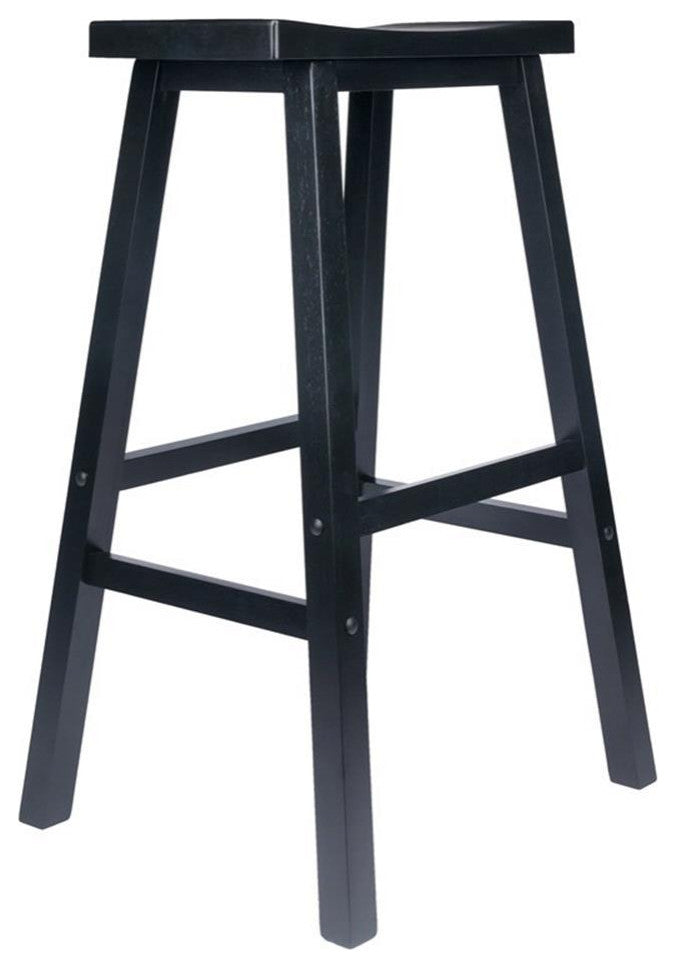 Winsome Satori 29" Transitional Solid Wood Saddle Bar Stool in Black