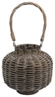 17.5" Beach Day Weathered Woven Wood Pillar Candle Lantern, Gray