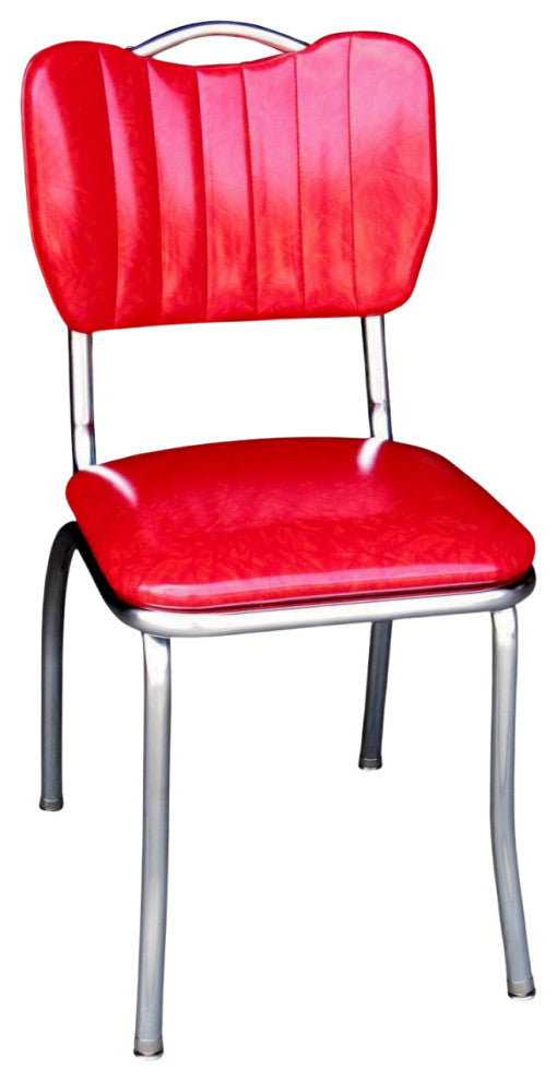 Retro Home Upholstered Handle Back Dining Chair, Cracked Ice Red