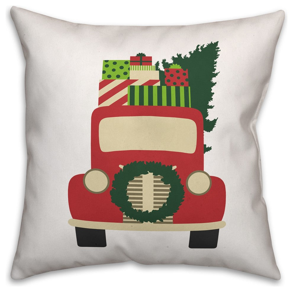 Vintage Christmas Truck 20x20 Spun Poly Pillow