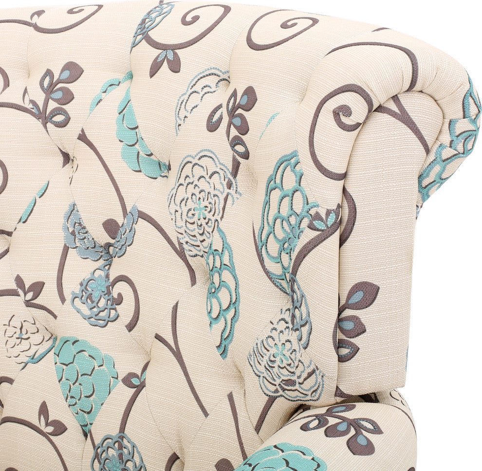 GDF Studio Solvang White & Blue Floral Fabric Club Chair