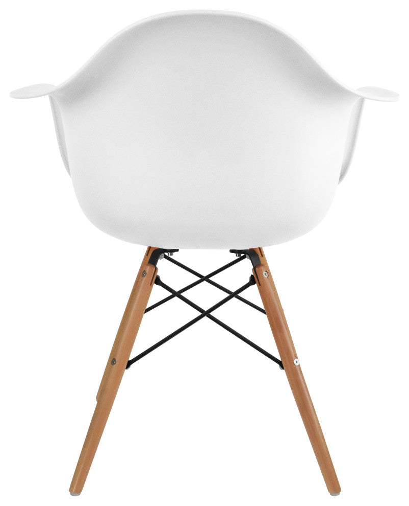 Set of 2 Modern Dining Plastic Side Chairs with Wood Wooden Cross Metal Legs, White