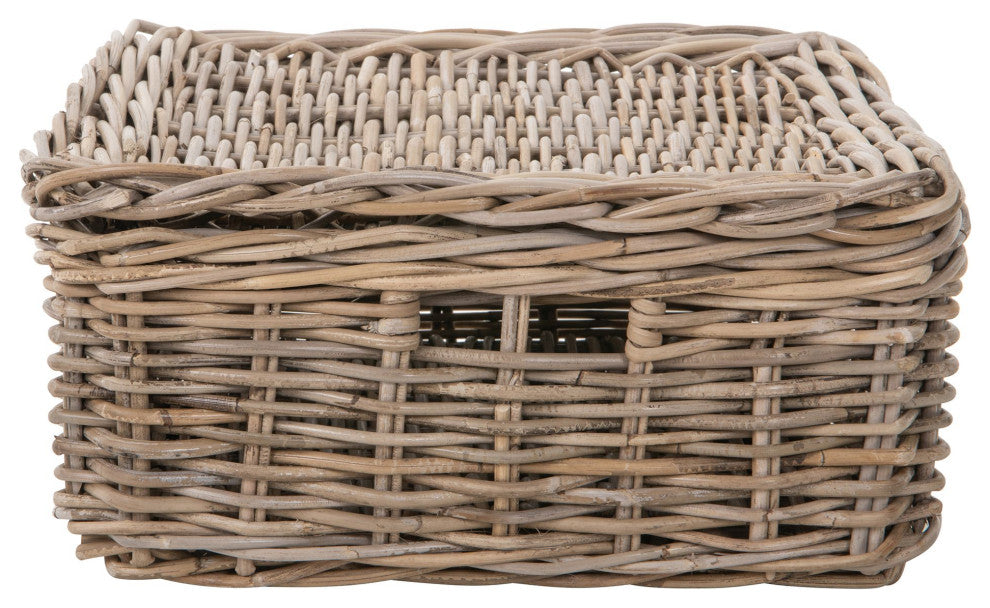 Kobo Rattan Rectangular Lidded Storage and Underbed Basket, 3 Sizes, Medium