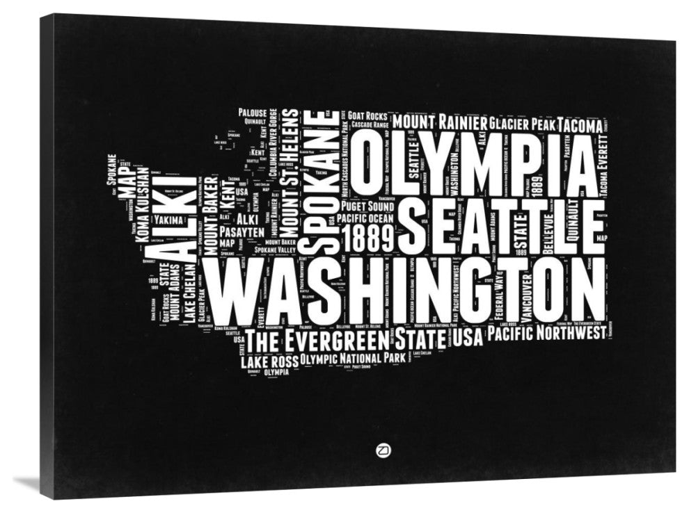 "Washington Black and White Map" Fine Art Print
