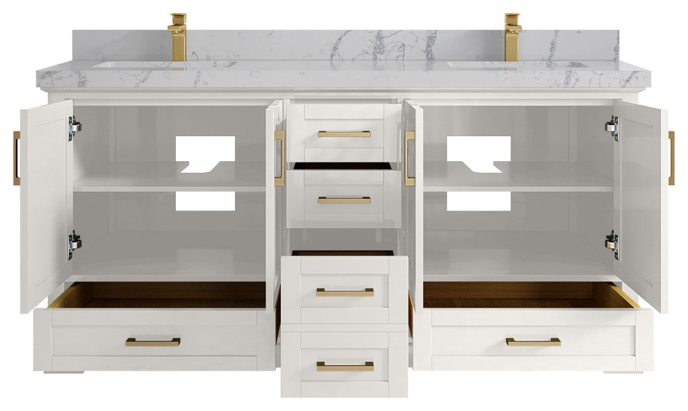 Boston 72" Double Sink Bath Vanity in Alabaster 2" Venatino Quartz
