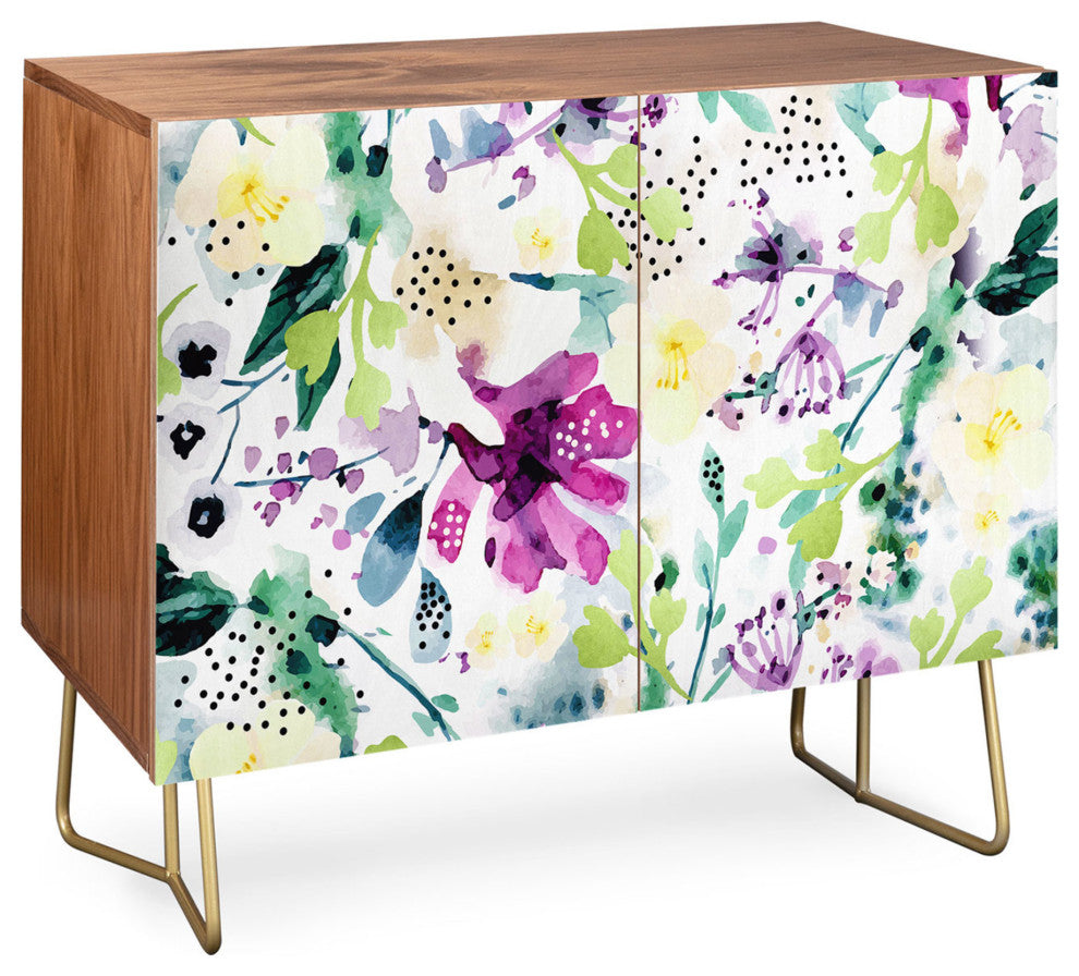 Deny Designs Violet Credenza, Walnut, Gold Steel Legs
