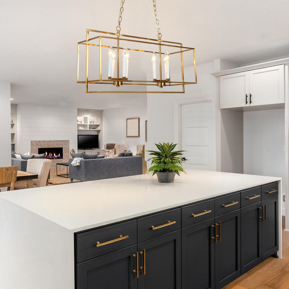 LNC Ellan 8-Light Polished Brass and Matte White Modern Kitchen Island Light