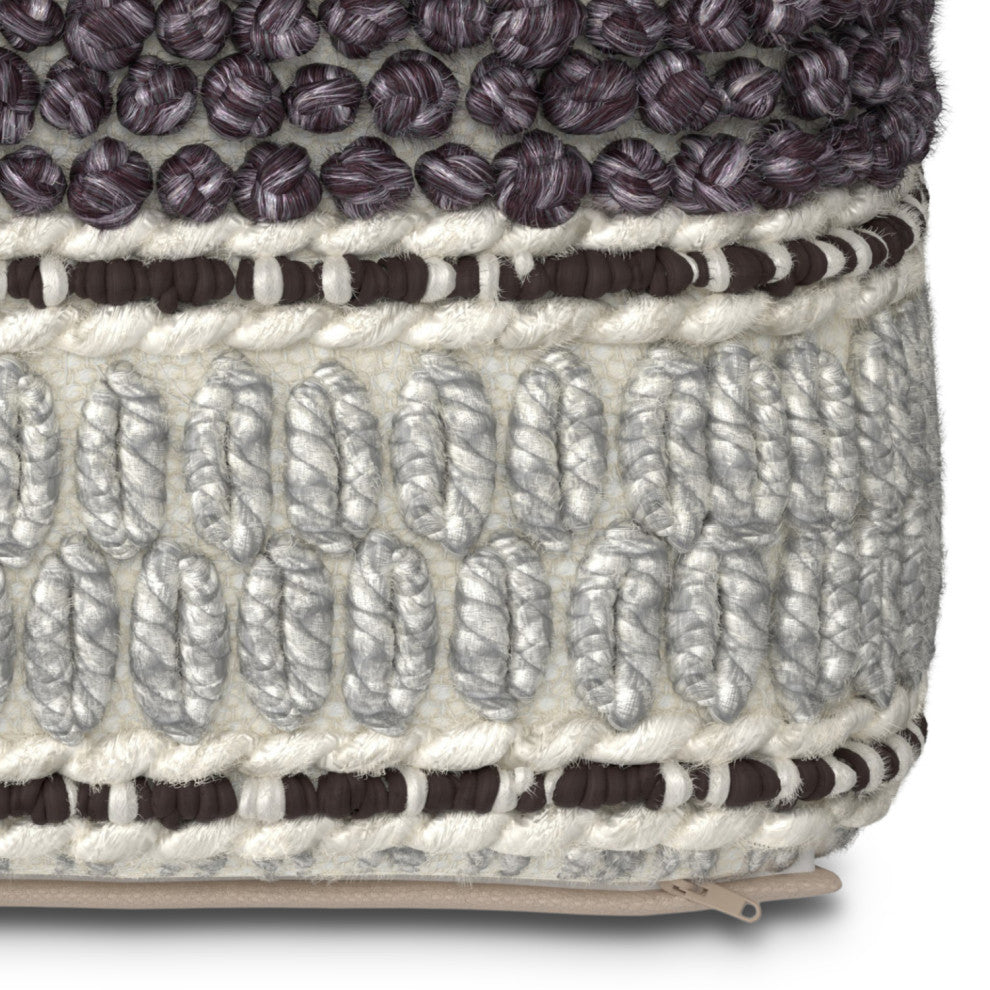 Grady Square Pouf, Magenta and Natural Handloom Woven