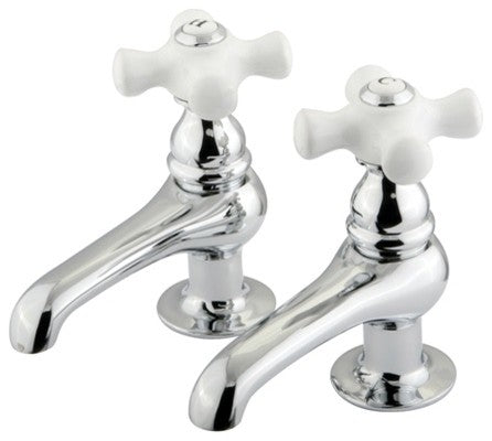 Kingston Brass Basin Faucet With Porcelain Cross Handle, Polished Chrome