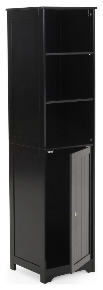 Lauren Modern Free Standing Bathroom Linen Tower Storage Cabinet, Black