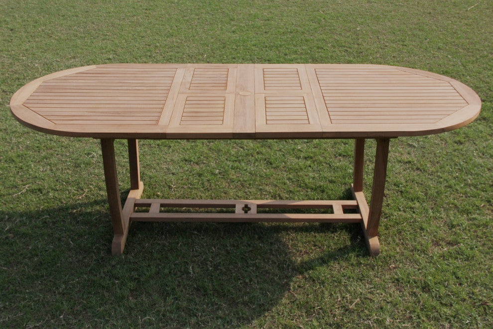 13-Piece Outdoor Teak Dining Set: 117" Masc Oval Extn Table, 12 Lagos Arm Chairs