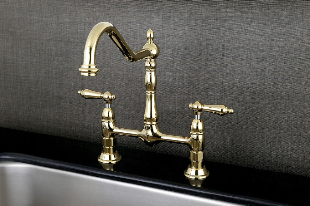 Kingston Brass Bridge Kitchen Faucet, Polished Brass