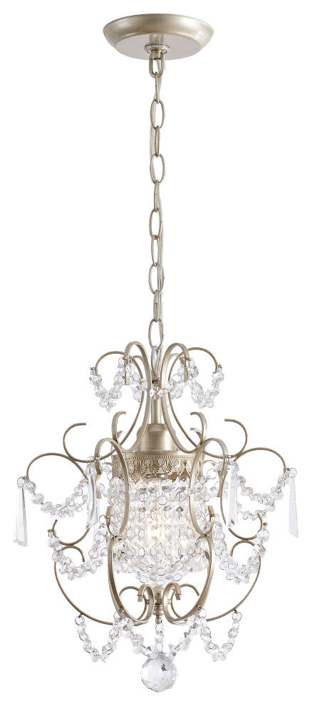 Ivy Glam 1-Light Brushed Champagne Silver Mini Crystal Chandelier
