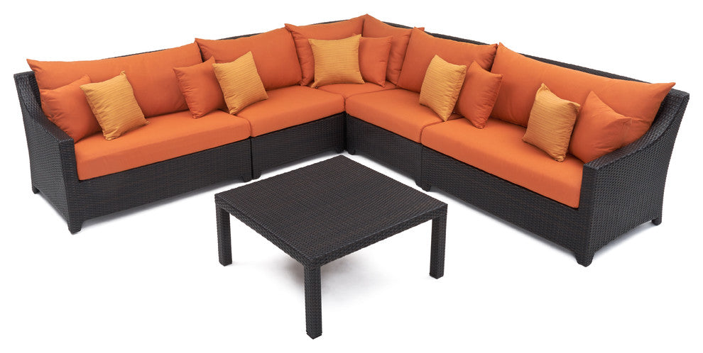 Deco 6 Piece Aluminum Outdoor Patio Sectional and Table Set, Tikka Orange