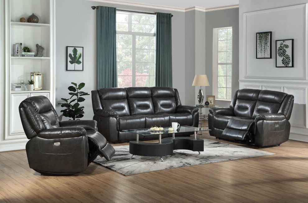 ACME Imogen Loveseat, Power Motion, Gray Leather-Aire