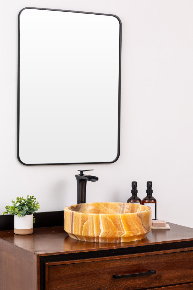 Natural Stone Vessel Bathroom Sink, Burj Honey Onyx