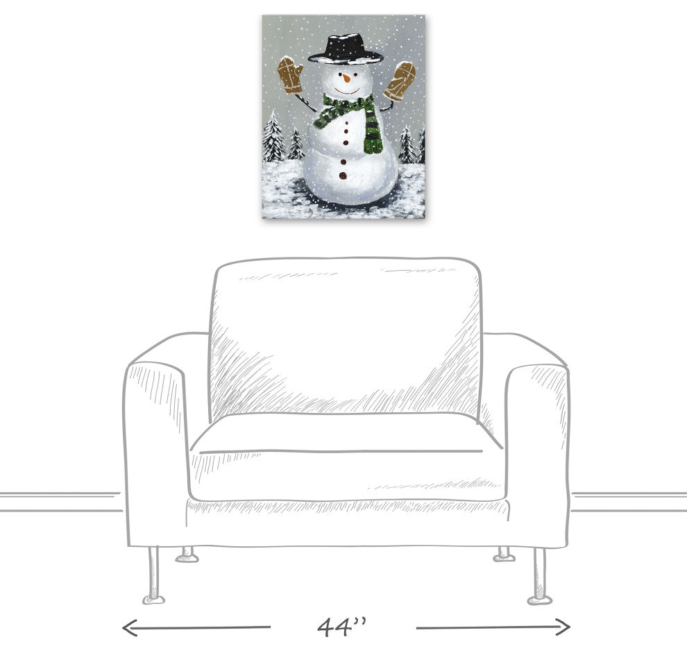 Wintery Snowman 16x20 Canvas Wall Art