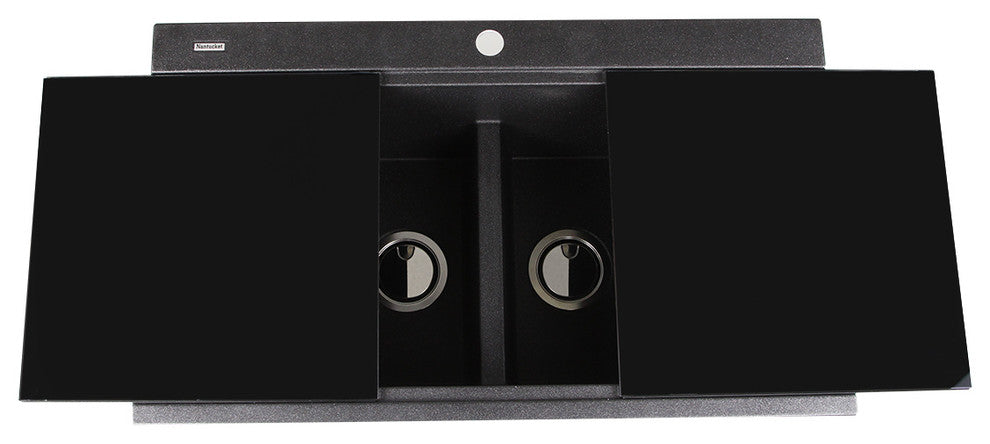 Nantucket Sinks Double Bowl Prep Station Toprmount Granite Composite, Black