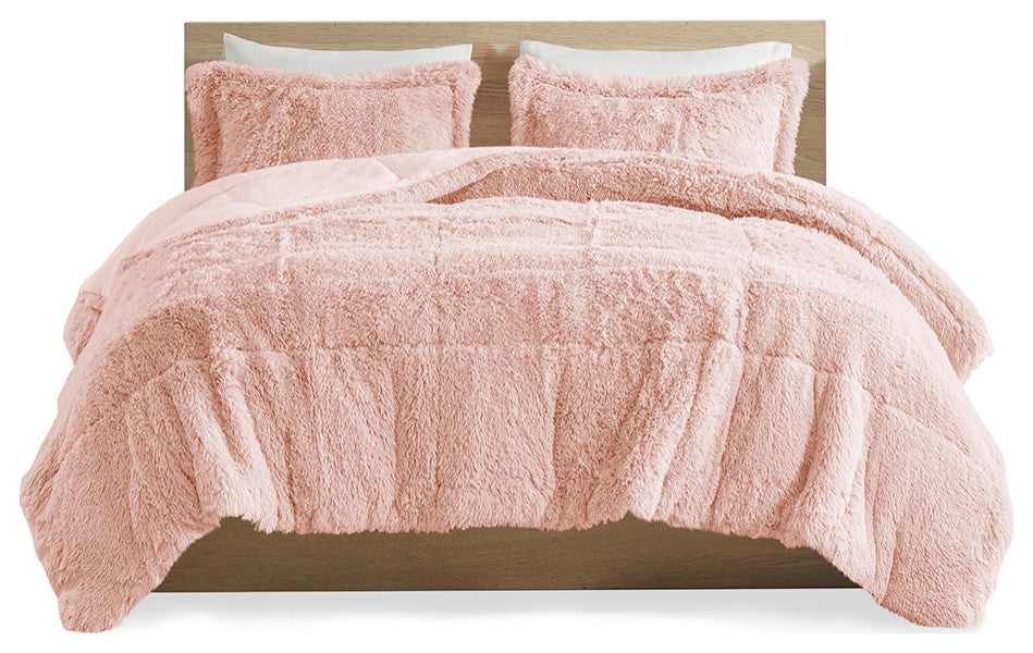 Intelligent Design Malea Shaggy Faux Fur Comforter Mini Set, Blush