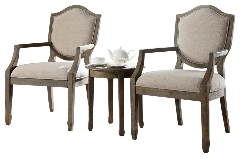 Kourtney Accent Arm Chair and Table Set, Antique-Style Natural, 3-Piece Set