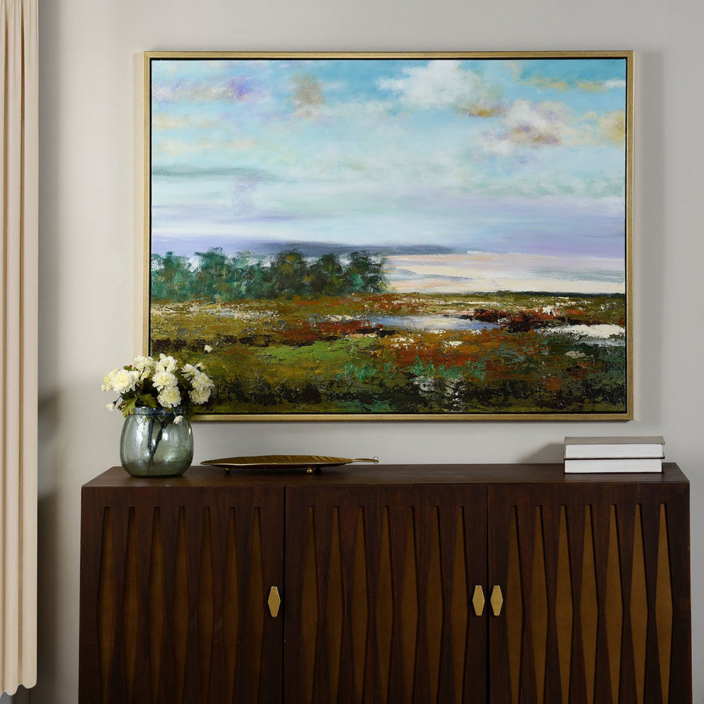 Colorful View-Hand Painted On Canvas-50" x 38"-Gold Frame